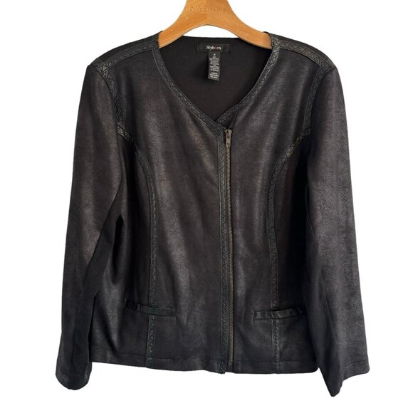 Style & Co Black Blazer Sz M Front Zip Women Blazer Jacket - Picture 1 of 12